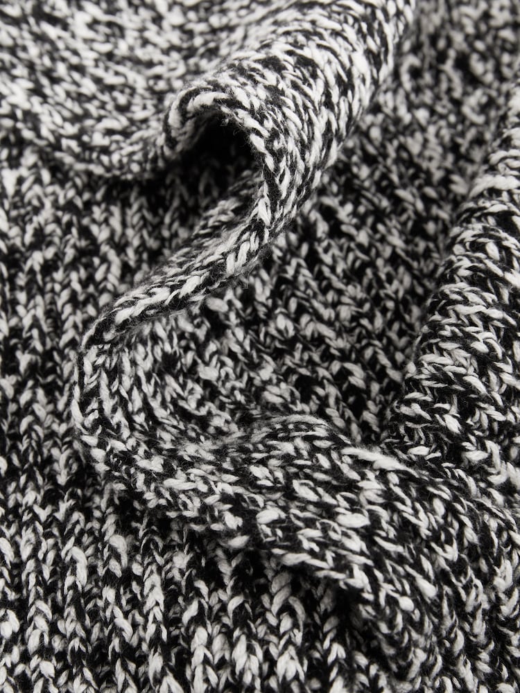 Reiss Black/White Kallie Cotton-Wool Ribbed Mouliné Scarf - Image 4 of 5