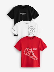 Red/Black/White Football Regular Fit Graphic Short Sleeve 100% Cotton T-Shirts 3 Pack (3-16yrs) - Image 1 of 7