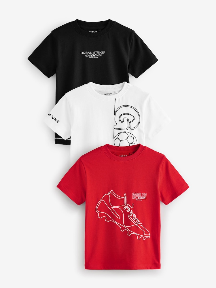 Red/Black/White Football Regular Fit Graphic Short Sleeve 100% Cotton T-Shirts 3 Pack (3-16yrs) - Image 1 of 7