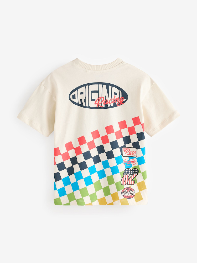 Voiture de course Bleu/Écru - Relaxed Fit Graphic Print Short Sleeve 100% Cotton T-Shirts 3 Pack (3-16yrs) - Image 3 of 8