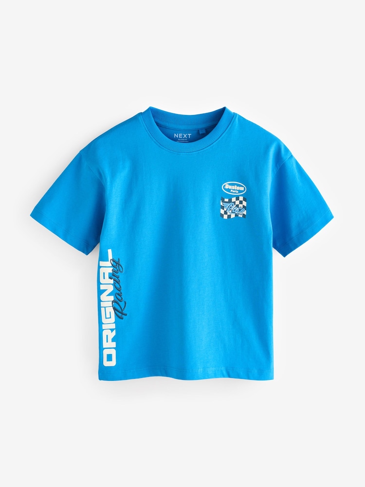Voiture de course Bleu/Écru - Relaxed Fit Graphic Print Short Sleeve 100% Cotton T-Shirts 3 Pack (3-16yrs) - Image 4 of 8