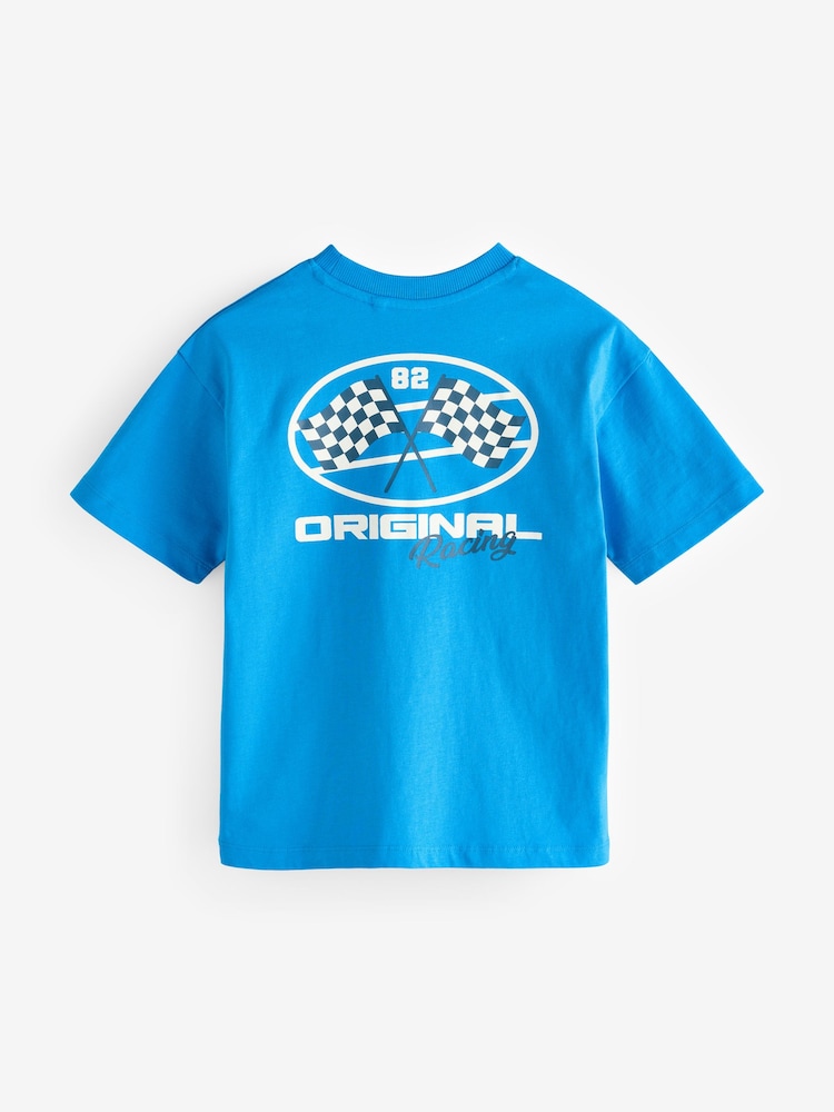 Voiture de course Bleu/Écru - Relaxed Fit Graphic Print Short Sleeve 100% Cotton T-Shirts 3 Pack (3-16yrs) - Image 5 of 8