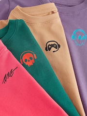 Green/Red/Camel/Purple Short Sleeve Small Graphic T-Shirts 4 Pack (3-16yrs) - Image 8 of 8