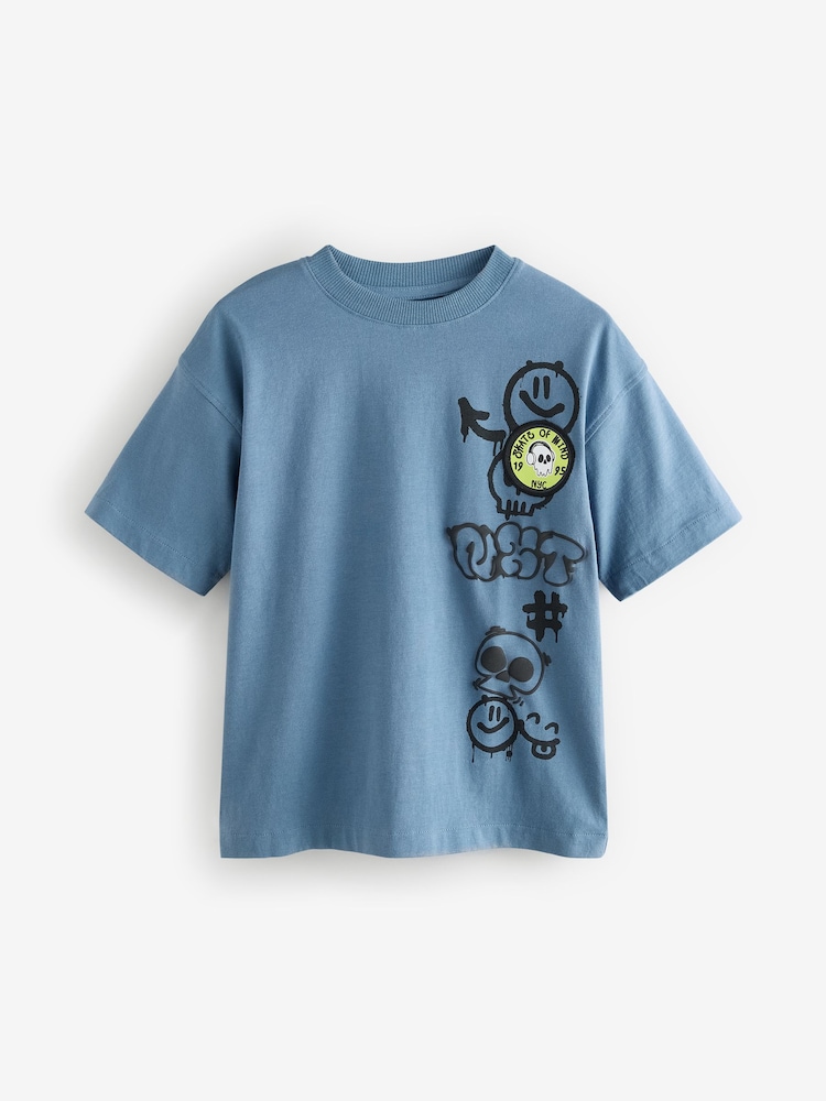 Rood/blauw/cementgraffiti - T-shirts met relaxte pasvorm en grafische print van 100% katoen, verpakking van 3 stuks (3-16jr) - Image 5 of 7