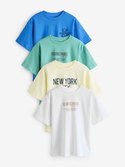 Green/Blue/White/Pale Yellow Relaxed Fit Graphic Short Sleeve T-Shirts 4 Pack (3-16yrs) - Image 1 of 7