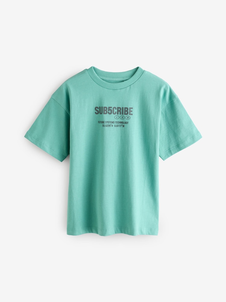 Green/Blue/White/Pale Yellow Relaxed Fit Graphic Short Sleeve T-Shirts 4 Pack (3-16yrs) - Image 5 of 7