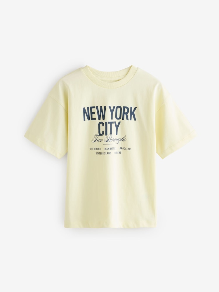 Green/Blue/White/Pale Yellow Relaxed Fit Graphic Short Sleeve T-Shirts 4 Pack (3-16yrs) - Image 6 of 7
