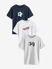Navy/White/Grey Regular Fit Graphic Short Sleeve 100% Cotton T-Shirts 3 Pack (3-16yrs) - Image 1 of 7