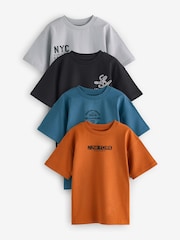 Rostbraun/Schwarz/Blau/Grau - Kurzarm-T-Shirts in Relaxed-Fit mit Grafikprint im 4er-Pack (3–16 J.) - Bild 1 von 9