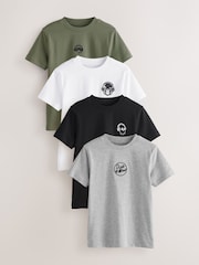 Black/White/Grey Marl/Khaki Short Sleeve Small Graphic T-Shirts 4 Pack (3-16yrs) - Image 1 of 8