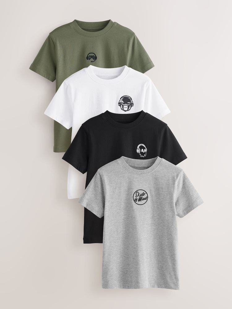črna/bela/Grey Marl/Khaki - kratek rokav; s kratkimi rokavi Small Graphic majica 4 Pack (3-16yrs) - Slika 1 iz 8 črna/bela/Grey Marl/Khaki - kratek rokav; s kratkimi rokavi Small Graphic majica 4 Pack (3-16yrs) - Slika 1 iz 8