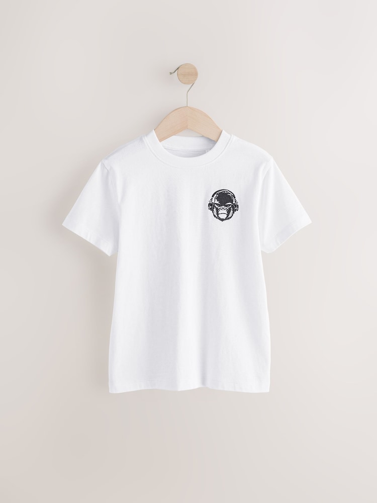 Black/White/Grey Marl/Khaki Short Sleeve Small Graphic T-Shirts 4 Pack (3-16yrs) - Image 2 of 8