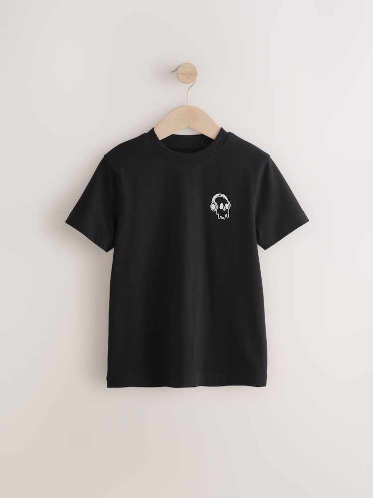 Black/White/Grey Marl/Khaki Short Sleeve Small Graphic T-Shirts 4 Pack (3-16yrs) - Image 4 of 8