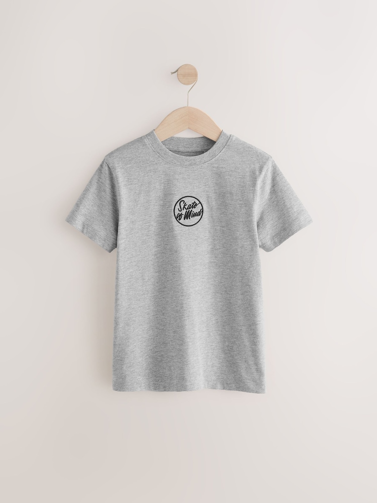 Black/White/Grey Marl/Khaki Short Sleeve Small Graphic T-Shirts 4 Pack (3-16yrs) - Image 5 of 8
