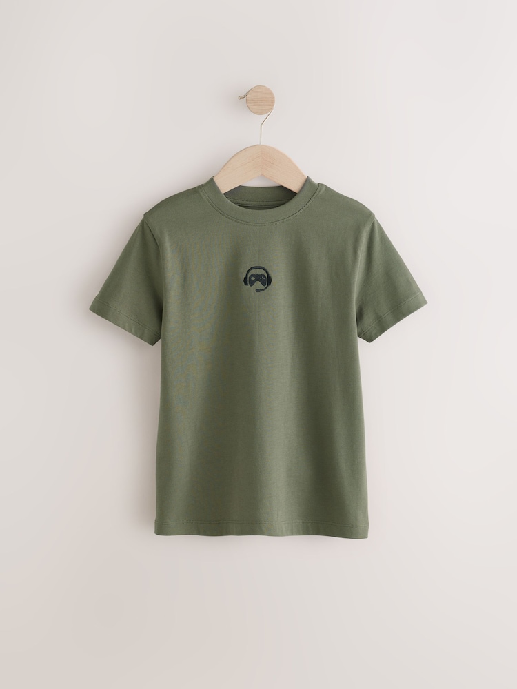 Black/White/Grey Marl/Khaki Short Sleeve Small Graphic T-Shirts 4 Pack (3-16yrs) - Image 6 of 8