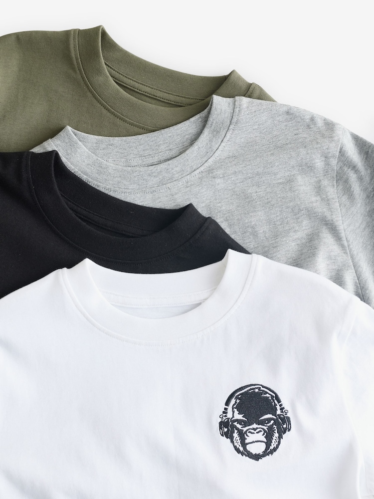 Black/White/Grey Marl/Khaki Short Sleeve Small Graphic T-Shirts 4 Pack (3-16yrs) - Image 7 of 8