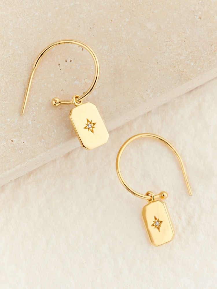 Gold Plated Dog Tag Hoop Earrings - Image 1 of 3