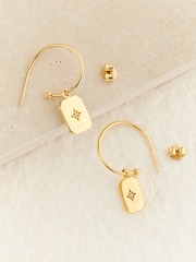 Gold Plated Dog Tag Hoop Earrings - Image 2 of 3