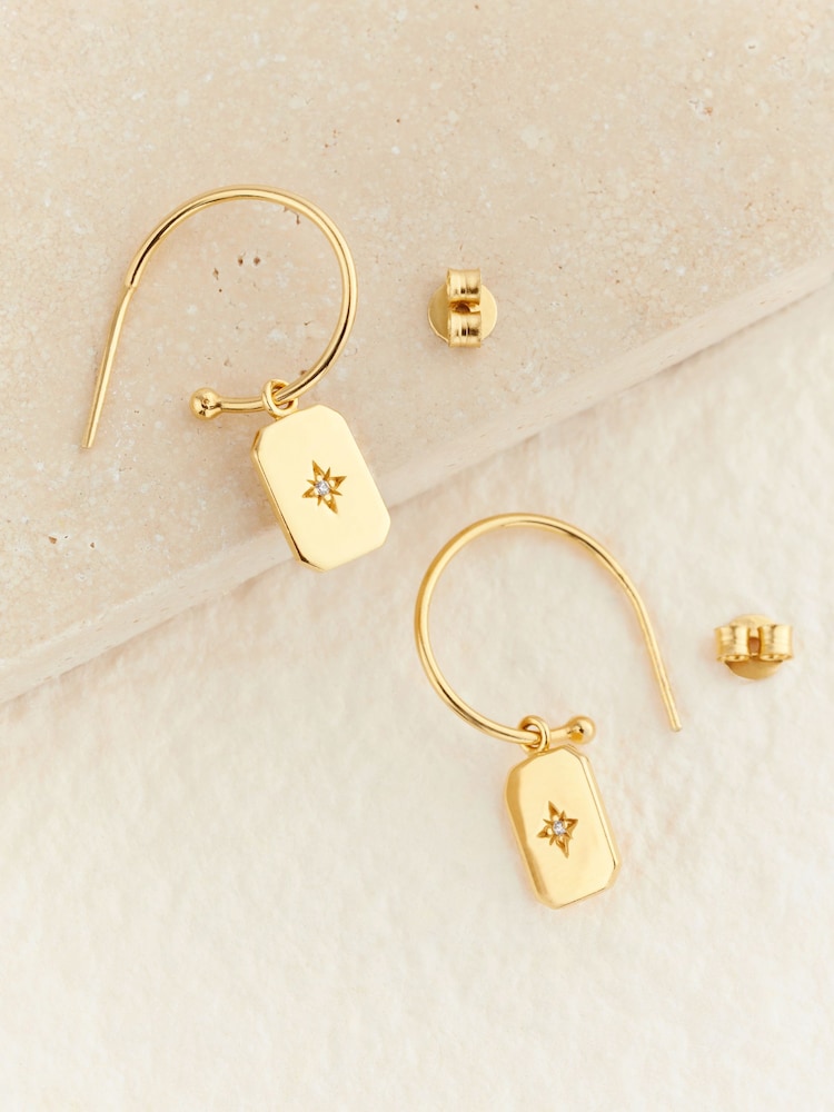 Gold Plated Dog Tag Hoop Earrings - Image 2 of 3