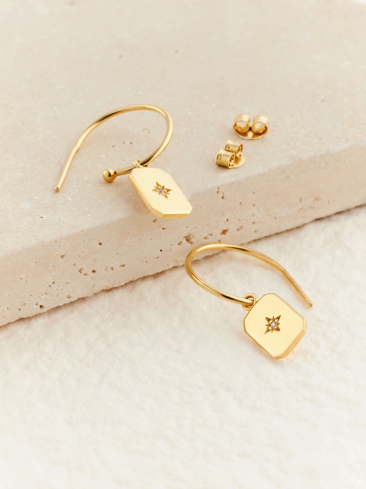 Gold Plated Dog Tag Hoop Earrings - Image 3 of 3
