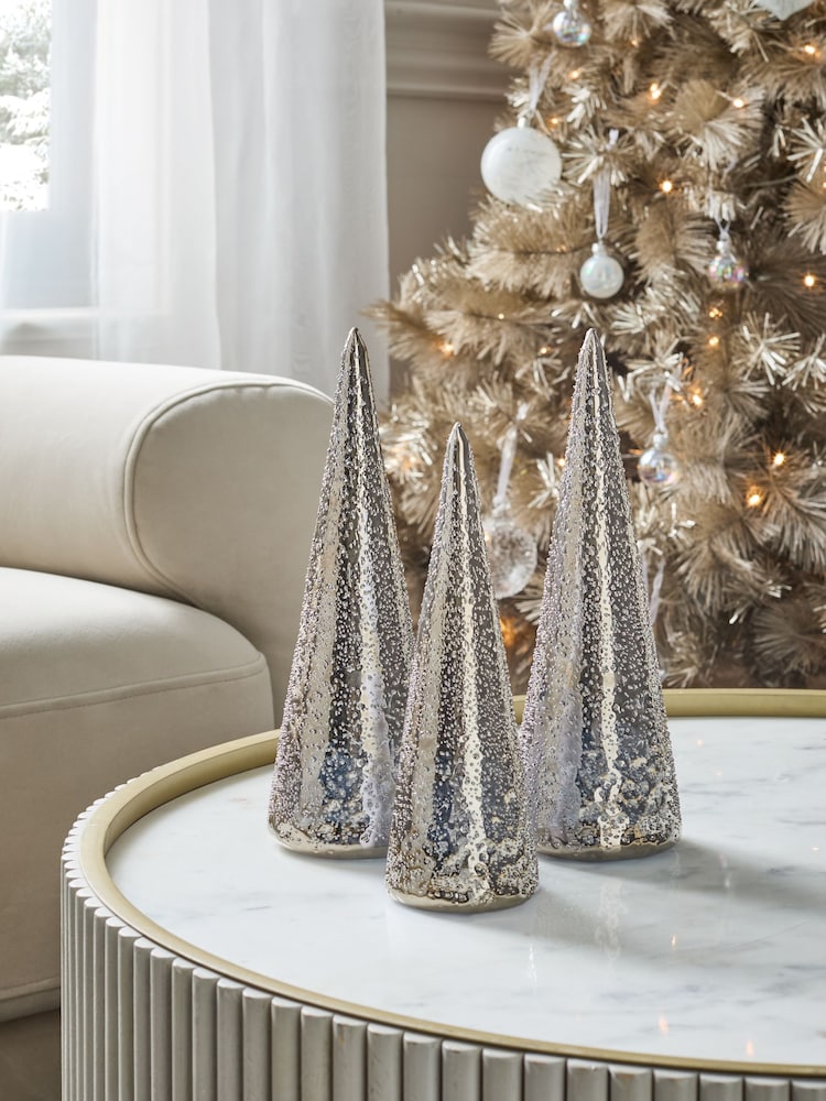 Set of 3 Silver Glass Christmas Tree Ornaments - Image 1 of 4