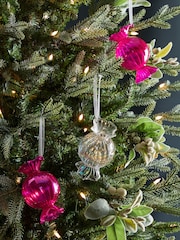 Set of 3 Pink/Clear Glass Sweetie Christmas Baubles - Image 1 of 4