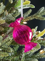 Set of 3 Pink/Clear Glass Sweetie Christmas Baubles - Image 2 of 4