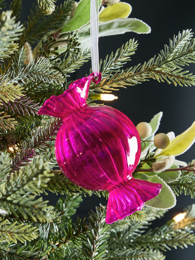 Set of 3 Pink/Clear Glass Sweetie Christmas Baubles - Image 2 of 4