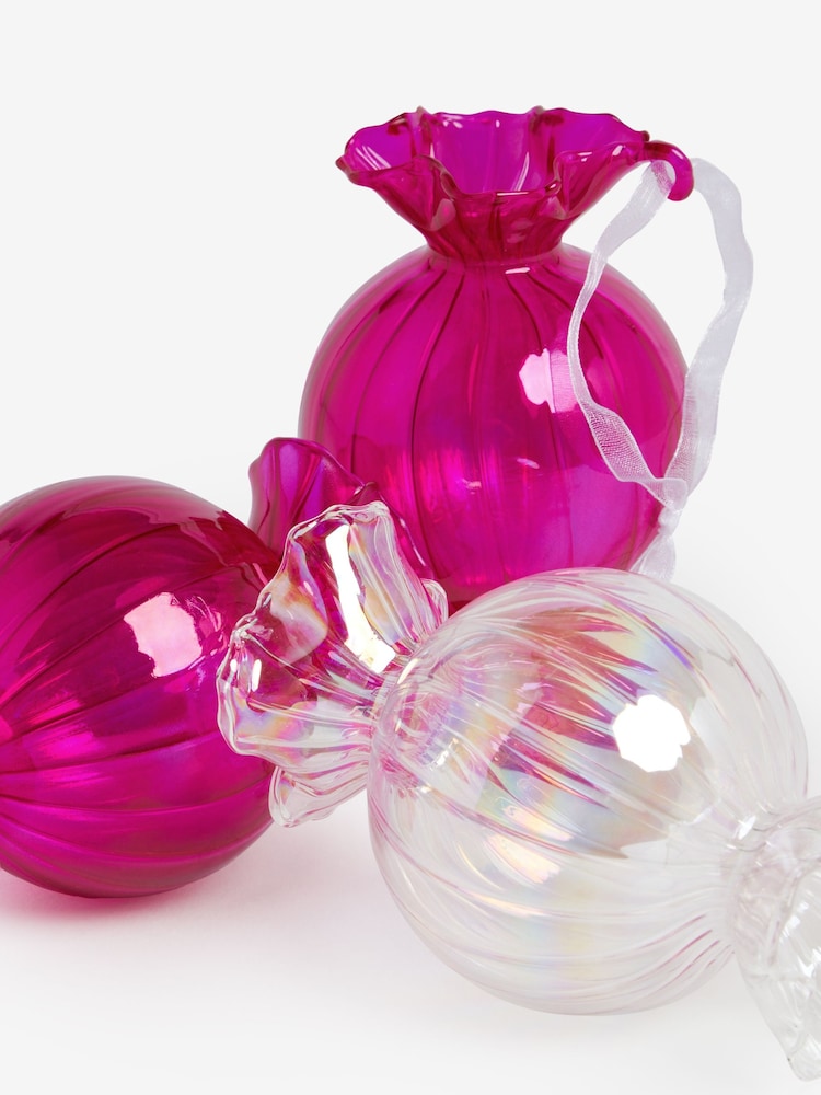 Set of 3 Pink/Clear Glass Sweetie Christmas Baubles - Image 4 of 4 Set of 3 Pink/Clear Glass Sweetie Christmas Baubles - Image 4 of 4