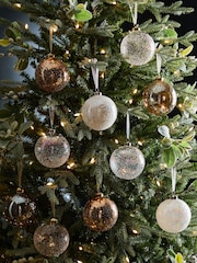 Set of 10 White and Gold Glass Baubles - Image 1 of 5