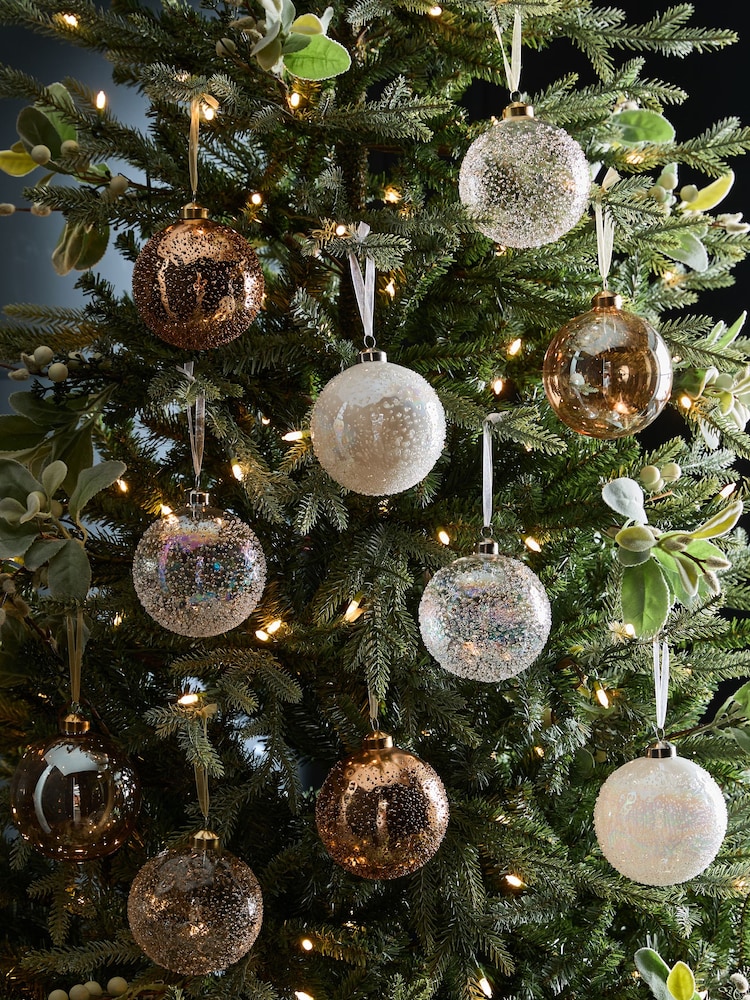 Set of 10 White and Gold Glass Baubles - Image 1 of 5