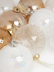 Set of 10 White and Gold Glass Baubles - Image 4 of 5