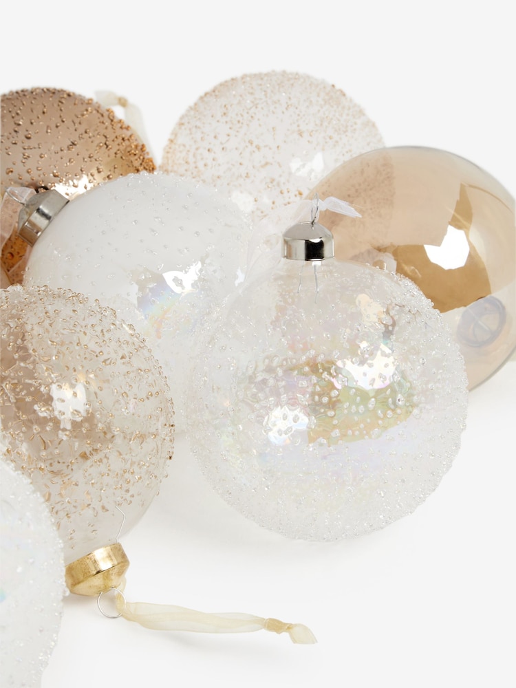 Set of 10 White and Gold Glass Baubles - Image 5 of 5