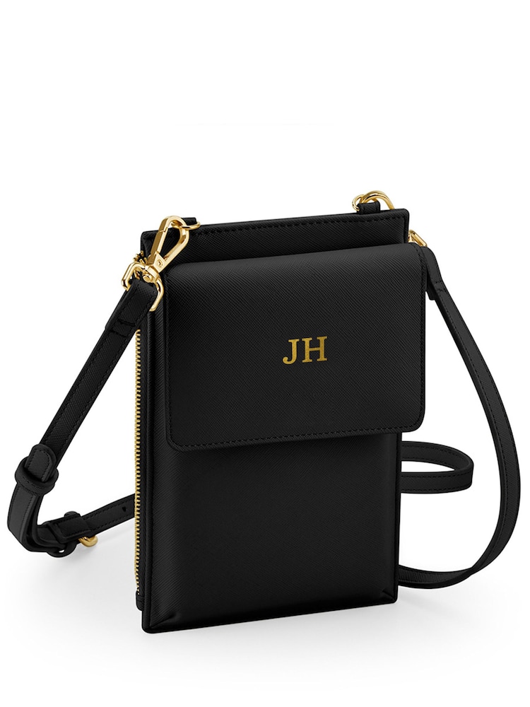 Loveabode Personalised Phone Carry Case Cross Over Black Bag - Image 1 of 4 Loveabode Personalised Phone Carry Case Cross Over Black Bag - Image 1 of 4