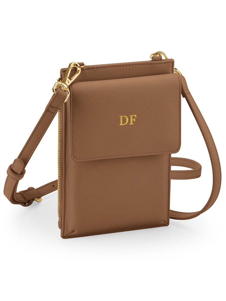 Loveabode Personalised Phone Carry Case Cross Over Brown Bag - Image 2 of 4