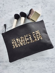 Personalised Animal Print Name Make Up Black Bag by Loveabode - Image 1 of 4