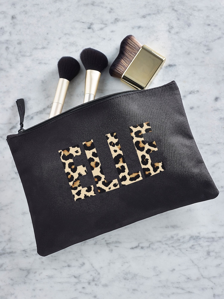 Personalised Animal Print Name Make Up Black Bag by Loveabode - Image 4 of 4