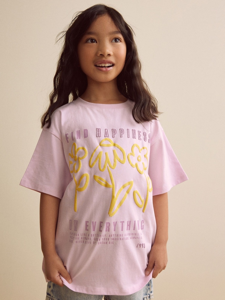 Pink geblümt - Oversize-T-Shirt mit Grafik (3–16 J.) - Bild 1 von 6