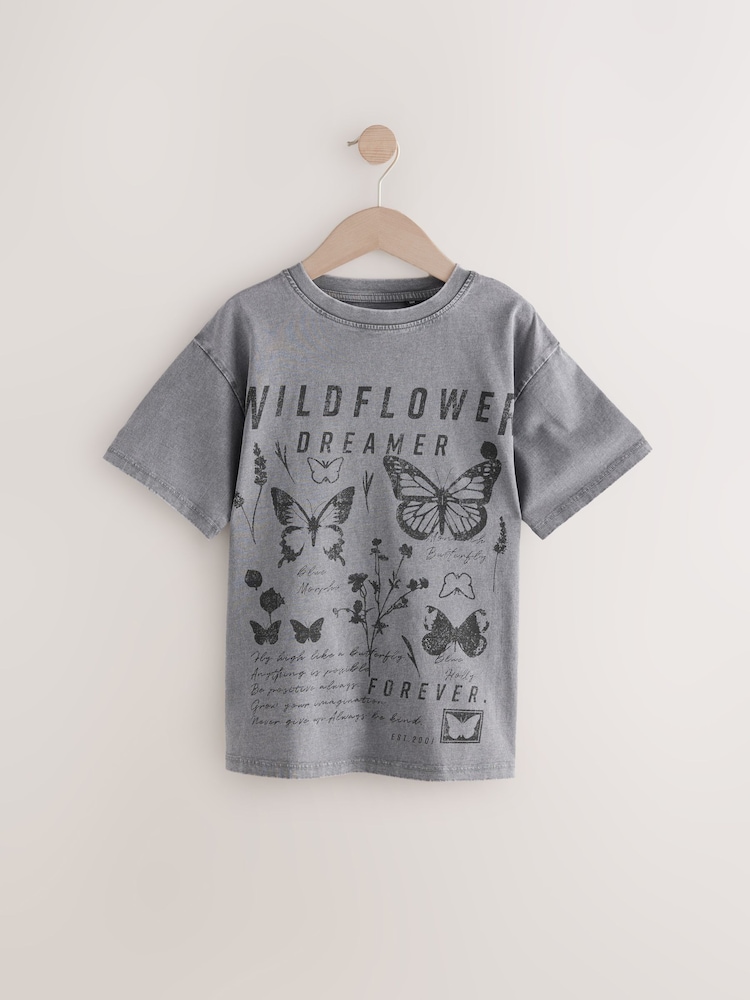 Charcoal Grey Oversized Graphic Print T-Shirt (3-16yrs) - Image 4 of 7