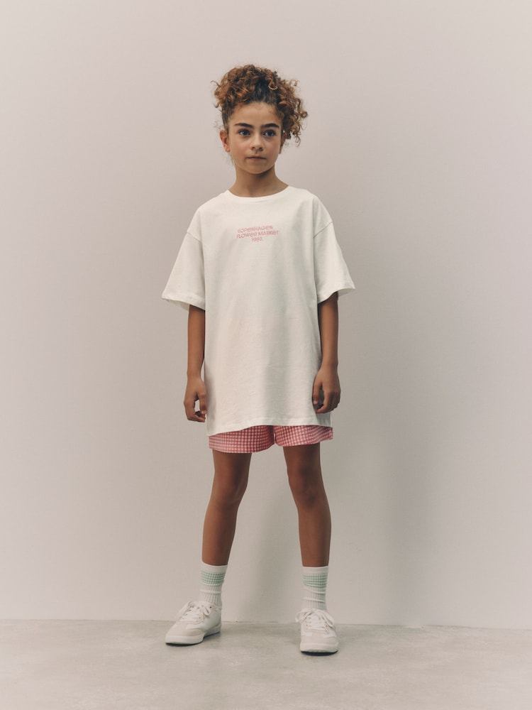 White/Pink Floral Oversized Graphic Print T-Shirt (3-16yrs) - Image 1 of 8