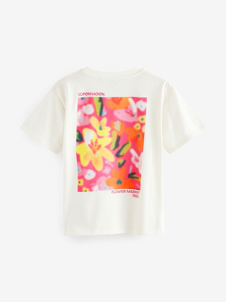 White/Pink Floral Oversized Graphic Print T-Shirt (3-16yrs) - Image 6 of 8
