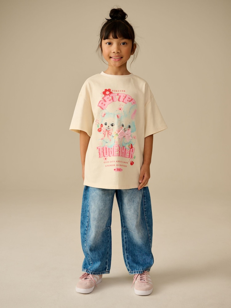 Cream Oversized Graphic Print T-Shirt (3-16yrs) - Image 2 of 7