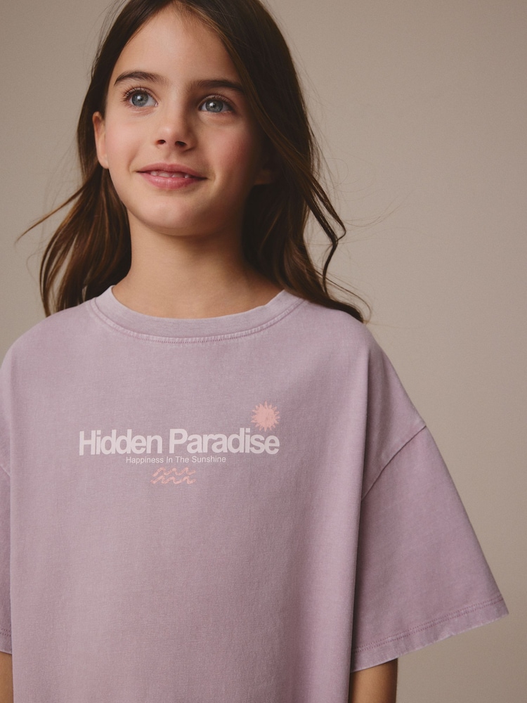 Lilac Purple Oversized Graphic Print T-Shirt (3-16yrs) - Image 4 of 8
