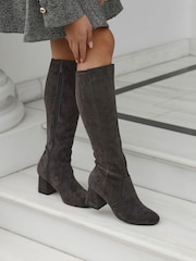 Linzi Grey Frosty Block Heeled High Leg Boots - Image 1 of 6