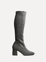 Linzi Grey Frosty Block Heeled High Leg Boots - Image 2 of 6