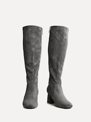 Linzi Grey Frosty Block Heeled High Leg Boots - Image 3 of 6