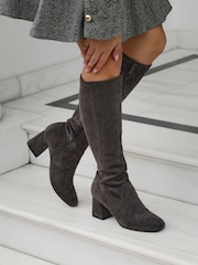 Linzi Grey Frosty Block Heeled High Leg Boots - Image 6 of 6