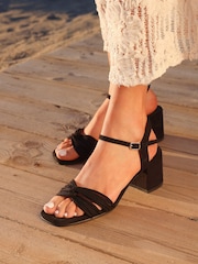 Linzi Black Susanna Block Heeled Sandals With Knotted Front Detail - Image 1 of 5