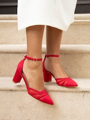 Linzi Red Tasha Scuba Block Court Heels With Mesh Front Detail - Image 1 of 5