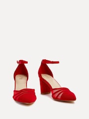 Linzi Red Tasha Scuba Block Court Heels With Mesh Front Detail - Image 3 of 5
